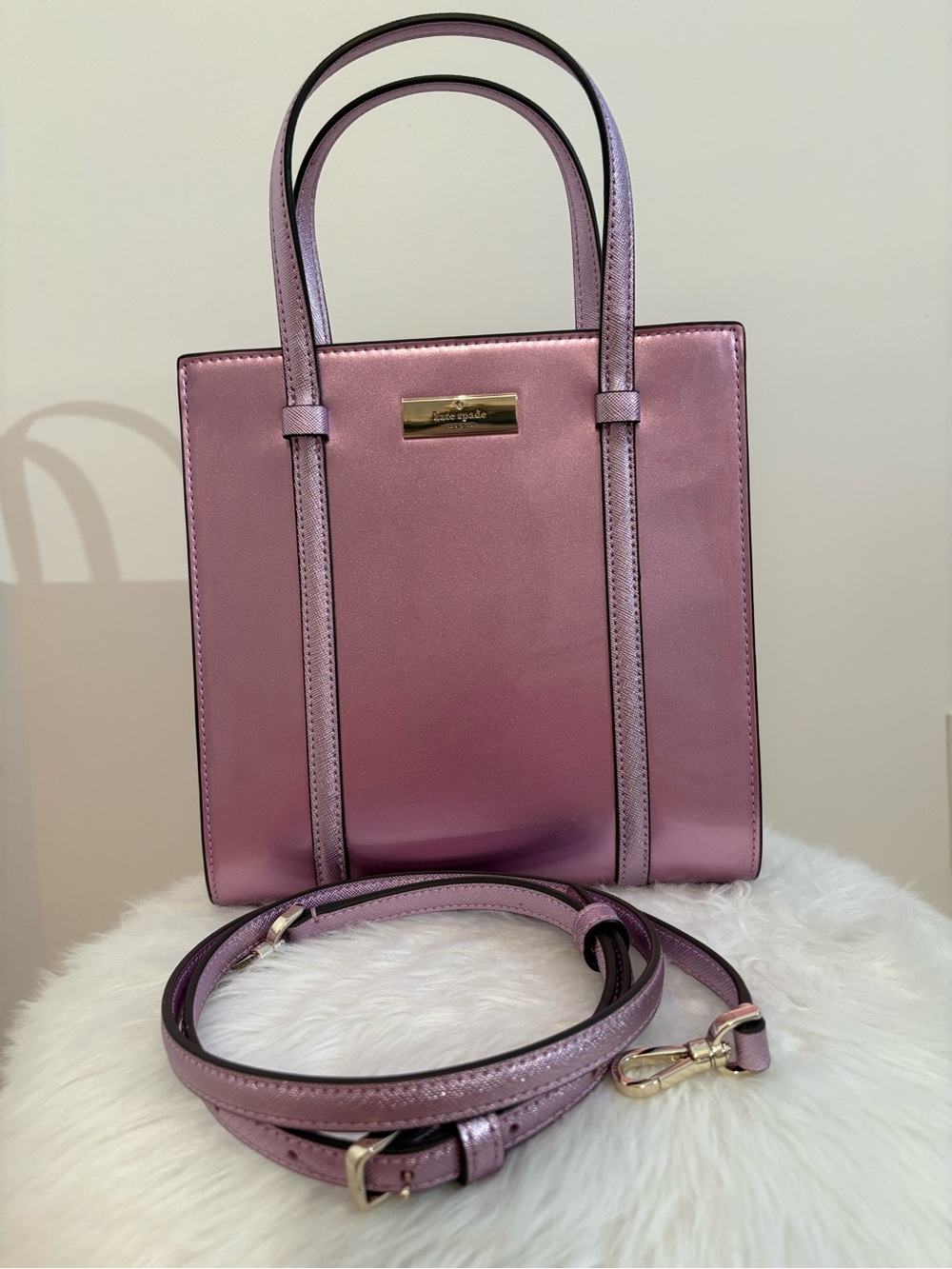 NWOT - Kate Spade Quartz Pink Metallic Kenzie Small Tote Crossbody